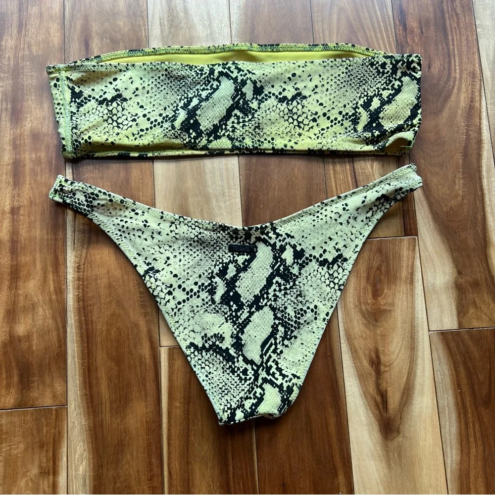 Triangl Swimwear strapless snakeskin print bikini